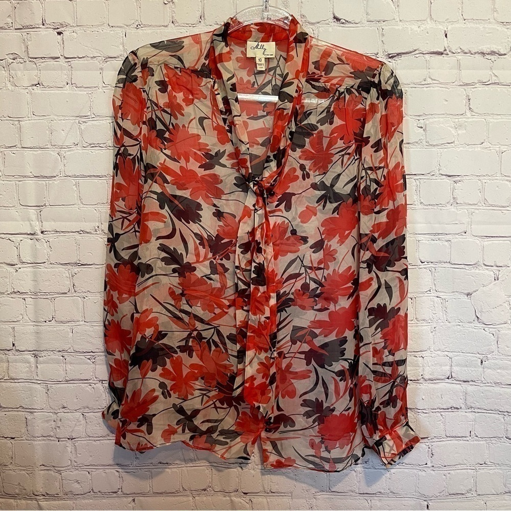 Milly of New York Sheer Silk Floral Blouse size 10